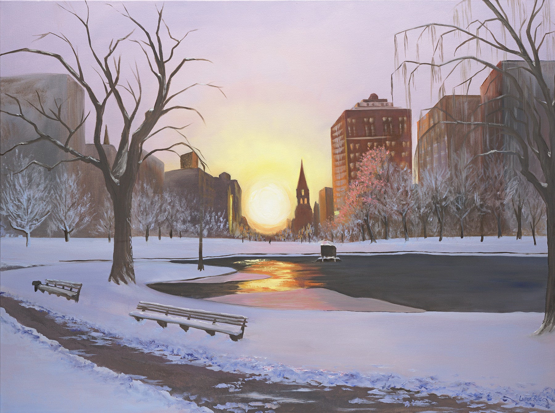 Snowfall on Boston Public Garden - Artwork of Lynn Ricci