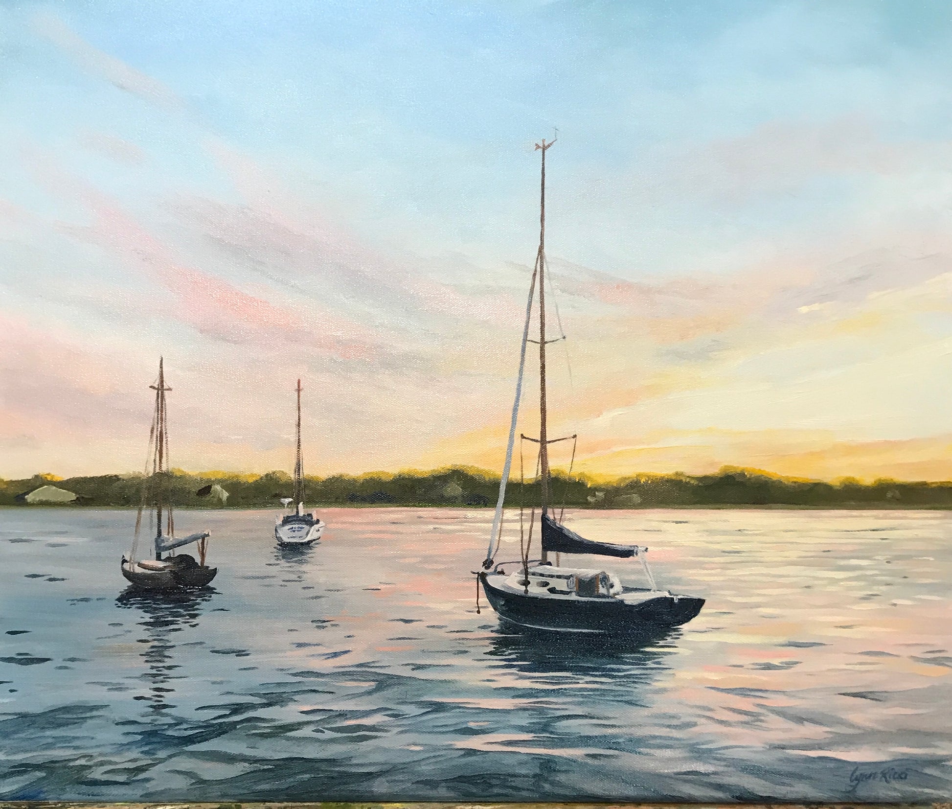 Dusk on Padanaram Harbor - Artwork of Lynn Ricci