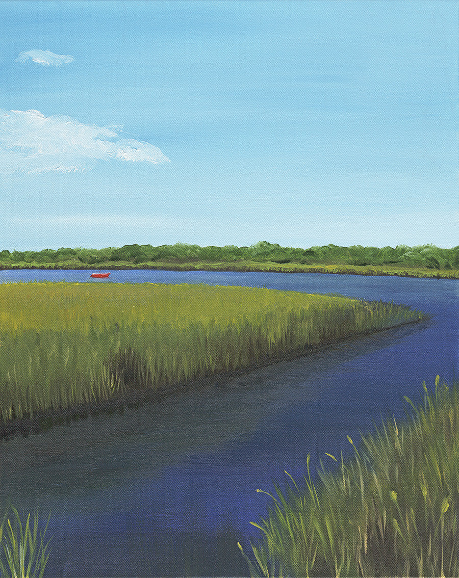 Red Boat on Marsh - Artwork of Lynn Ricci