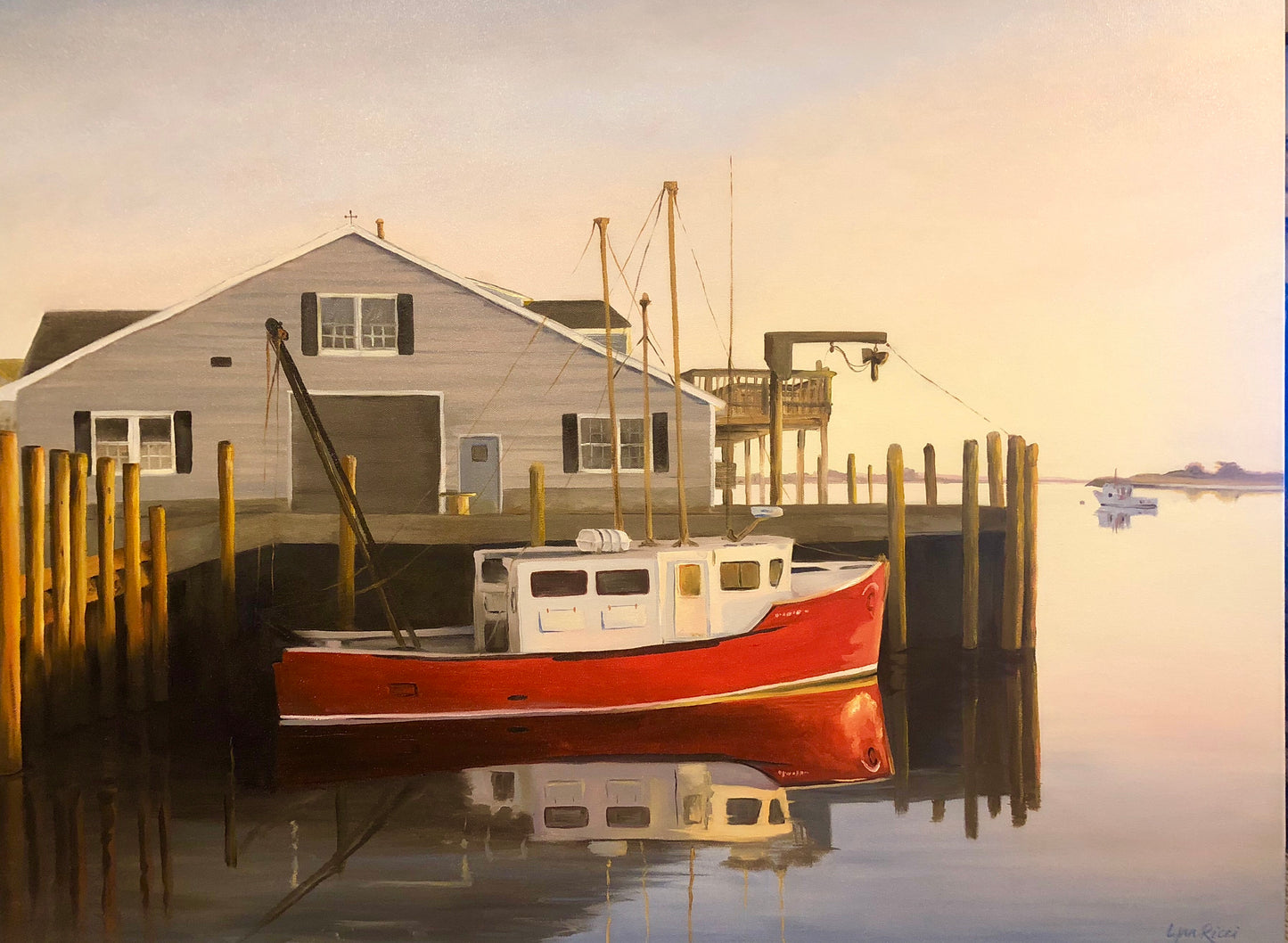 Chatham Red Boat at Dawn - Artwork of Lynn Ricci