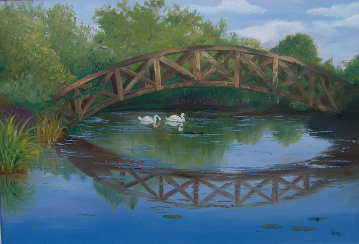 Swans Under a Bridge - Artwork of Lynn Ricci