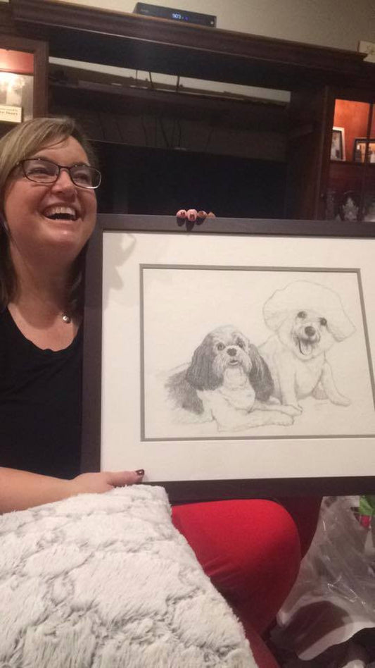 Two dogs - pencil drawing - Artwork of Lynn Ricci