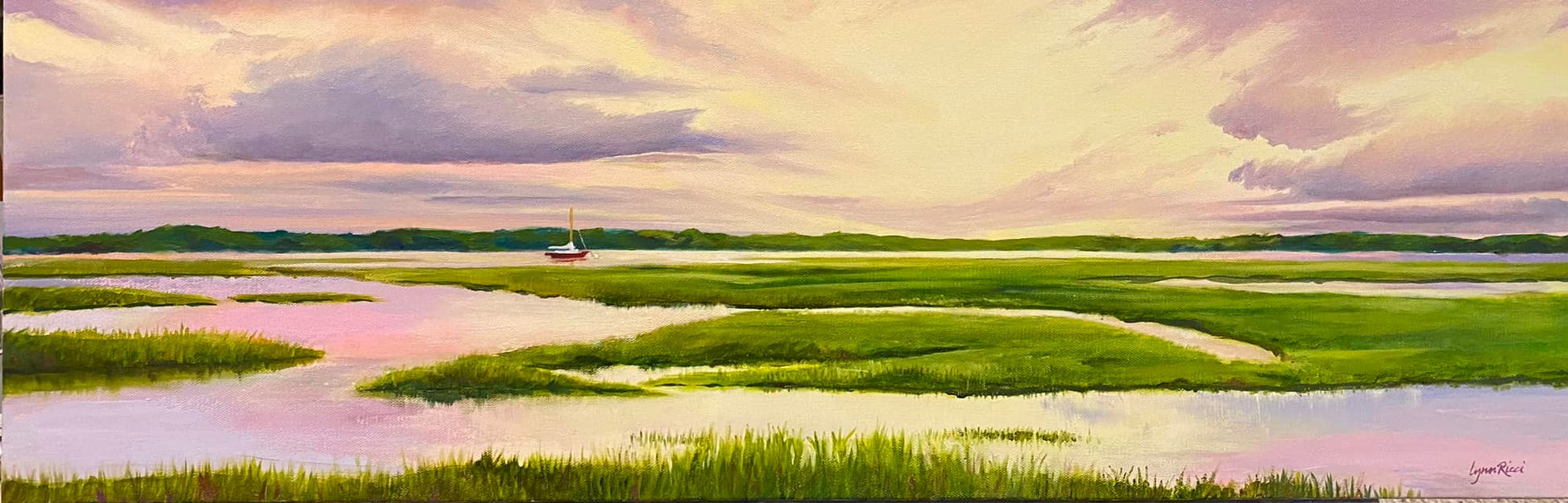 Red Boat Beyond the Marshes - Artwork of Lynn Ricci